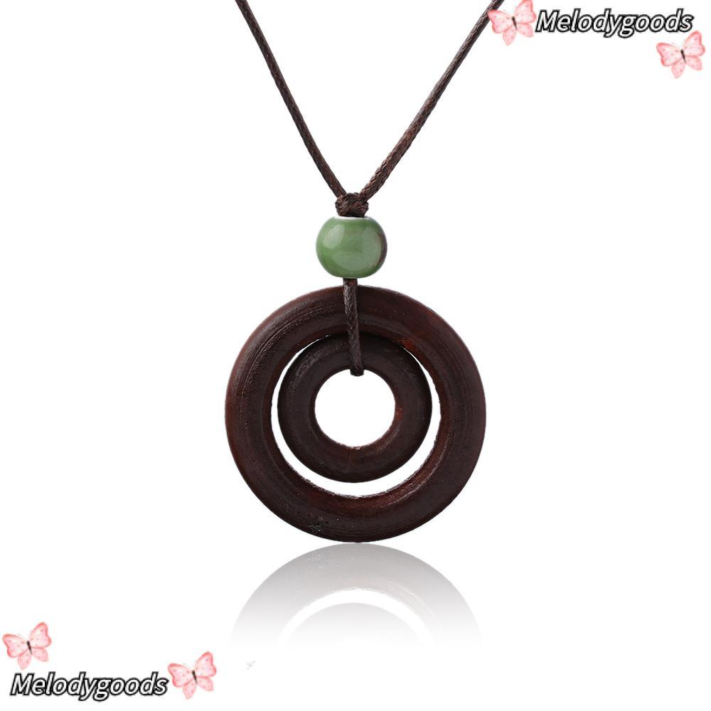 MELODG Wood Necklace Ceramics Brown Jewelry Rope Chain