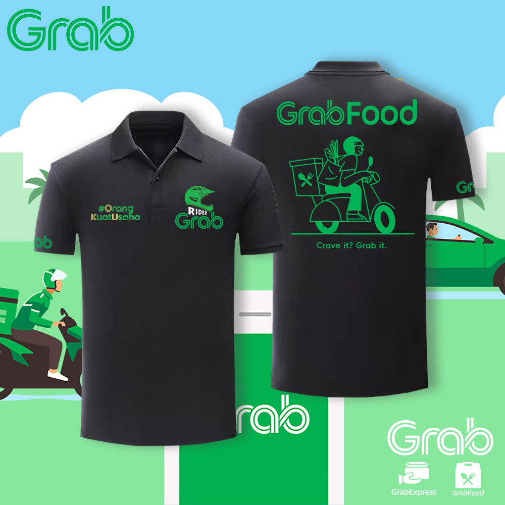 เสื้อผ้าฝ้าย 【สินค้าพร้อมส่ง】Polo Grab Food Rider Baju Grab Classic Polo เสื้อโปโลแขนสั้น top Grab F