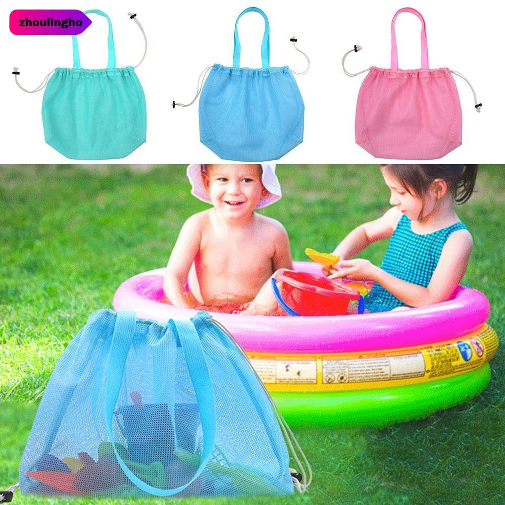 ZHOULINGHO Beach Tote Handbag, Washable Quick Drying Mesh Bag, Portable Drawstring Waterproof Mesh B
