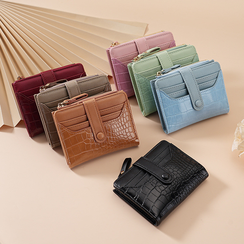 Ladies Macaron Short Korean Wallet Crocodile Pattern Multi-card Slot Everyday All-match Fresh Ladies
