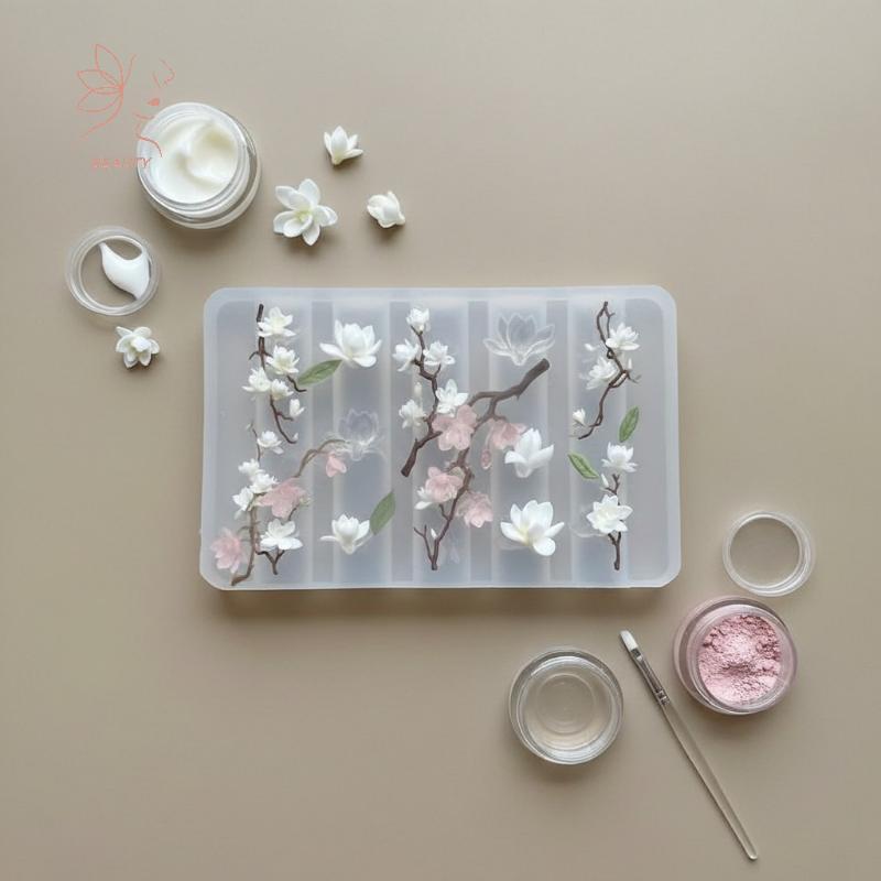 [maybeauty] 3D Magnolia ดอกไม้เล็บแม่พิมพ์ DIY ซิลิโคนเล็บเครื่องมือกลีบดอกไม้ออกแบบเล็บแม่พิมพ์เล็บแกะสลักแม่แบบออกแบบเล็บ {TH}