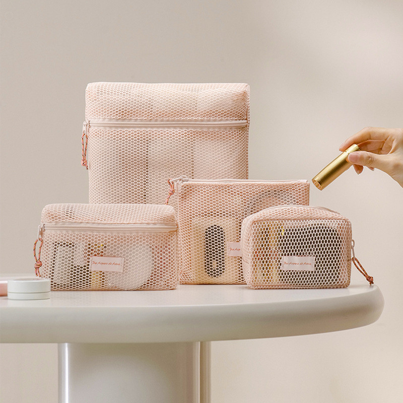 เดินทางแบบพกพากระเป๋าเครื่องสําอางเก็บผลิตภัณฑ์ดูแลผิว Tidy-up Gauze Bag Beach Drain Quick-Drying Br