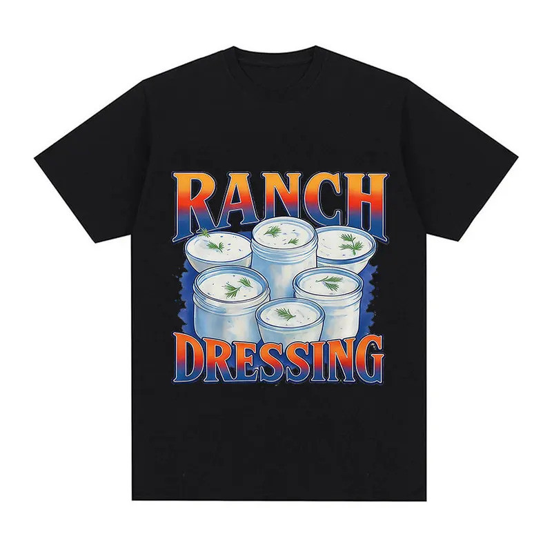 เสื้อยืดผู้ชายลายกราฟิกมีมตลกสไตล์เรโทร New Ranch Dressing ผ้าฝ้าย 100% คอกลม แขนสั้น แฟชั่นผู้หญิงท