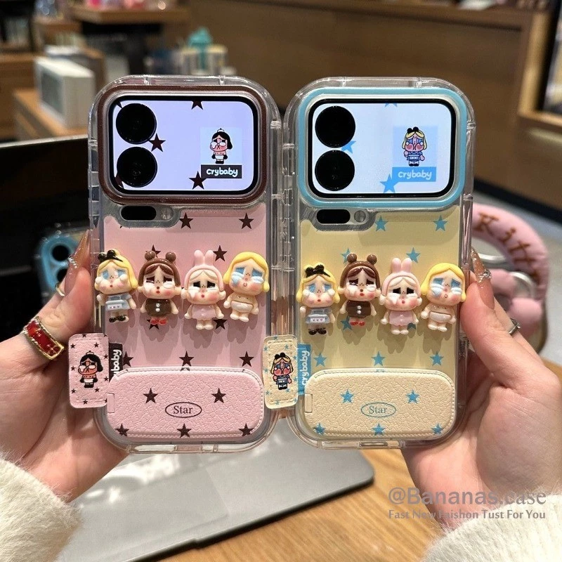 เด็กน่ารักเคสโทรศัพท์ + ขาตั้งสําหรับ iPhone 16 15 14 13 12 11 Pro Max X Xr Xs Max 7 8 Plus SE2020