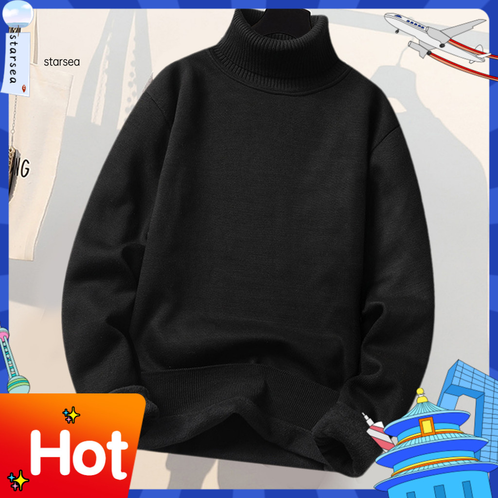 SRA ZK คอเต่าแขนยาวขนแกะซับ Ribbed Trim เสื้อกันหนาวผู้ชายฤดูใบไม้ร่วงฤดูหนาวสีทึบหนาเสื้อกันหนาวจัม