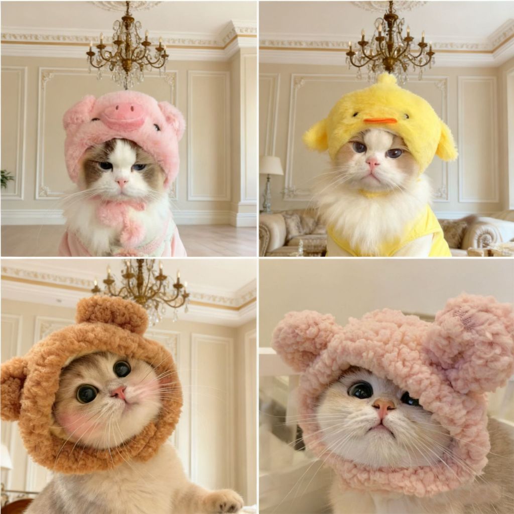 Cross-Border Piglet Mi Cat หมวก Chick หมวกสัตว์เลี้ยง Panda หมีน้อยสุนัขโครงสร้างหมวก Headdress Infl