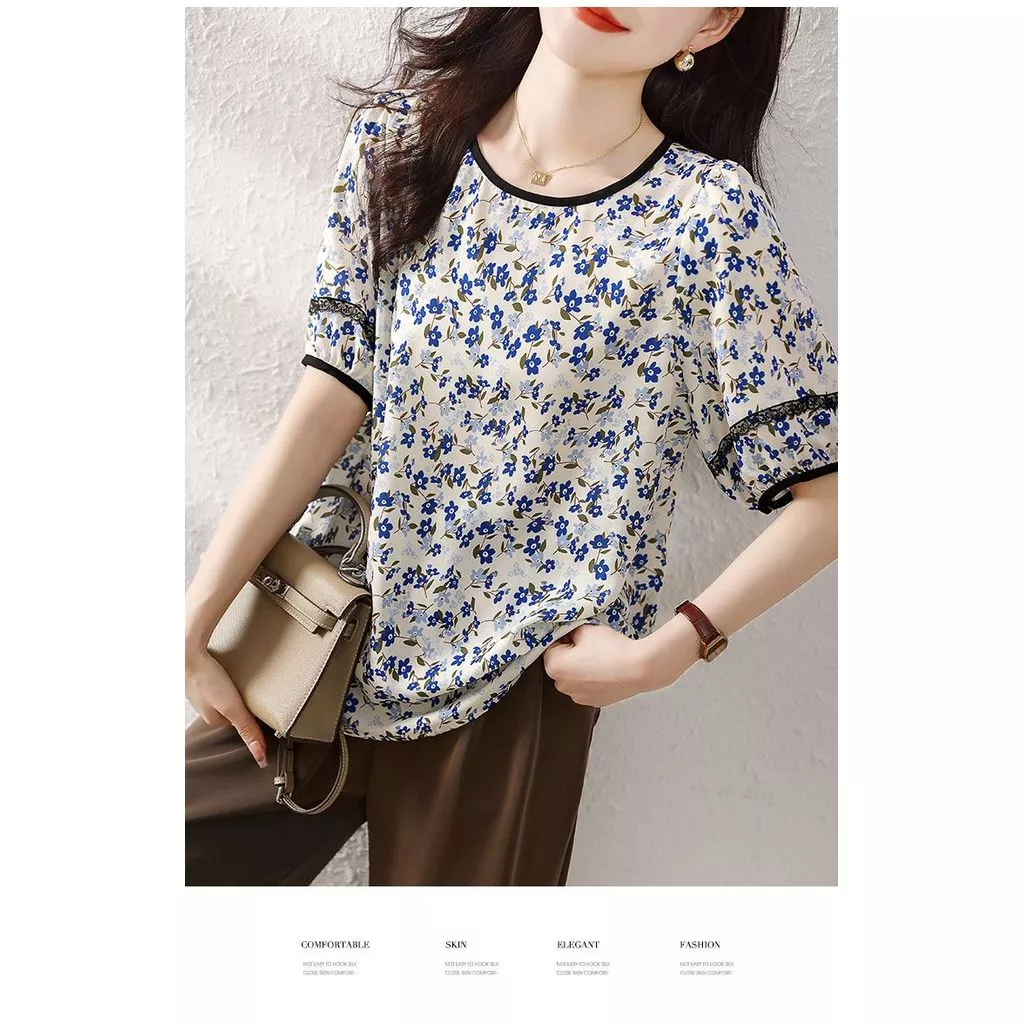 Breeze เสื้อผู้หญิงแขนสั้นลายดอกไม้ ไซส์ S-XL ทรงหลวมสไตล์เกาหลี thumbnail 9
