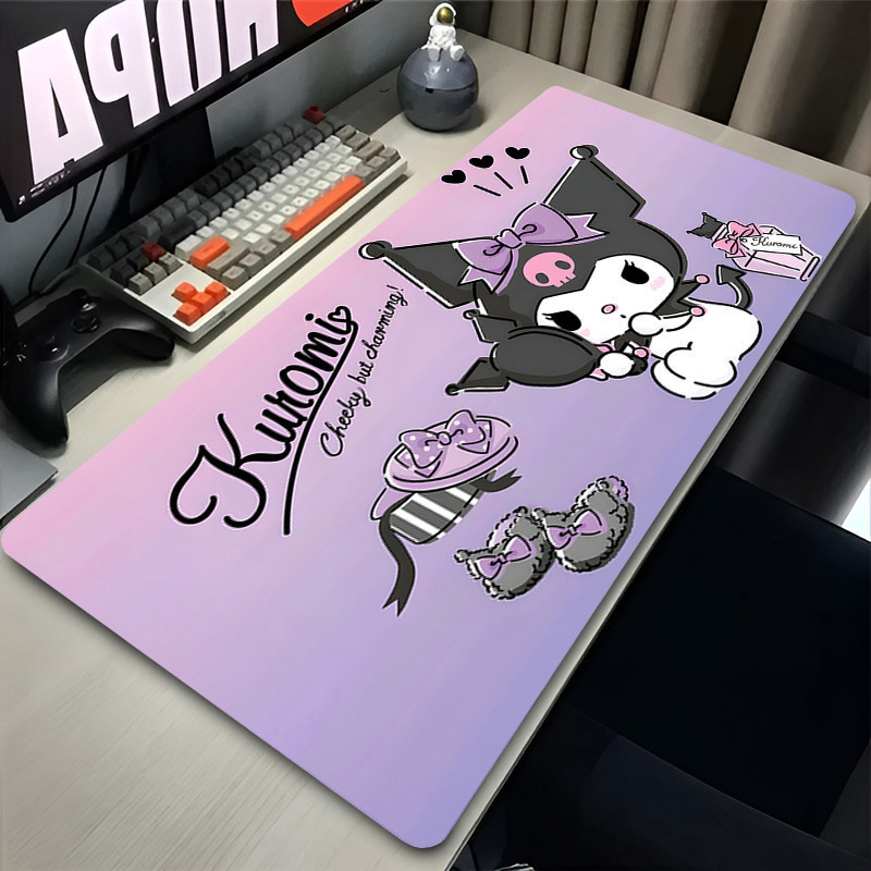ดอกไม้สีม่วง Bow Mouse Pad แล็ปท็อป Kawaii อะนิเมะขยายโต๊ะ XXL Soft Mousepad PC Kuromi คีย์บอร์ดพรมสําหรับสาวของขวัญ-bca321