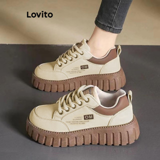 Lovito รองเท้าผ้าใบผู้หญิง แนววินเทจ สีพื้น สไตล์ลำลอง LFA50…
