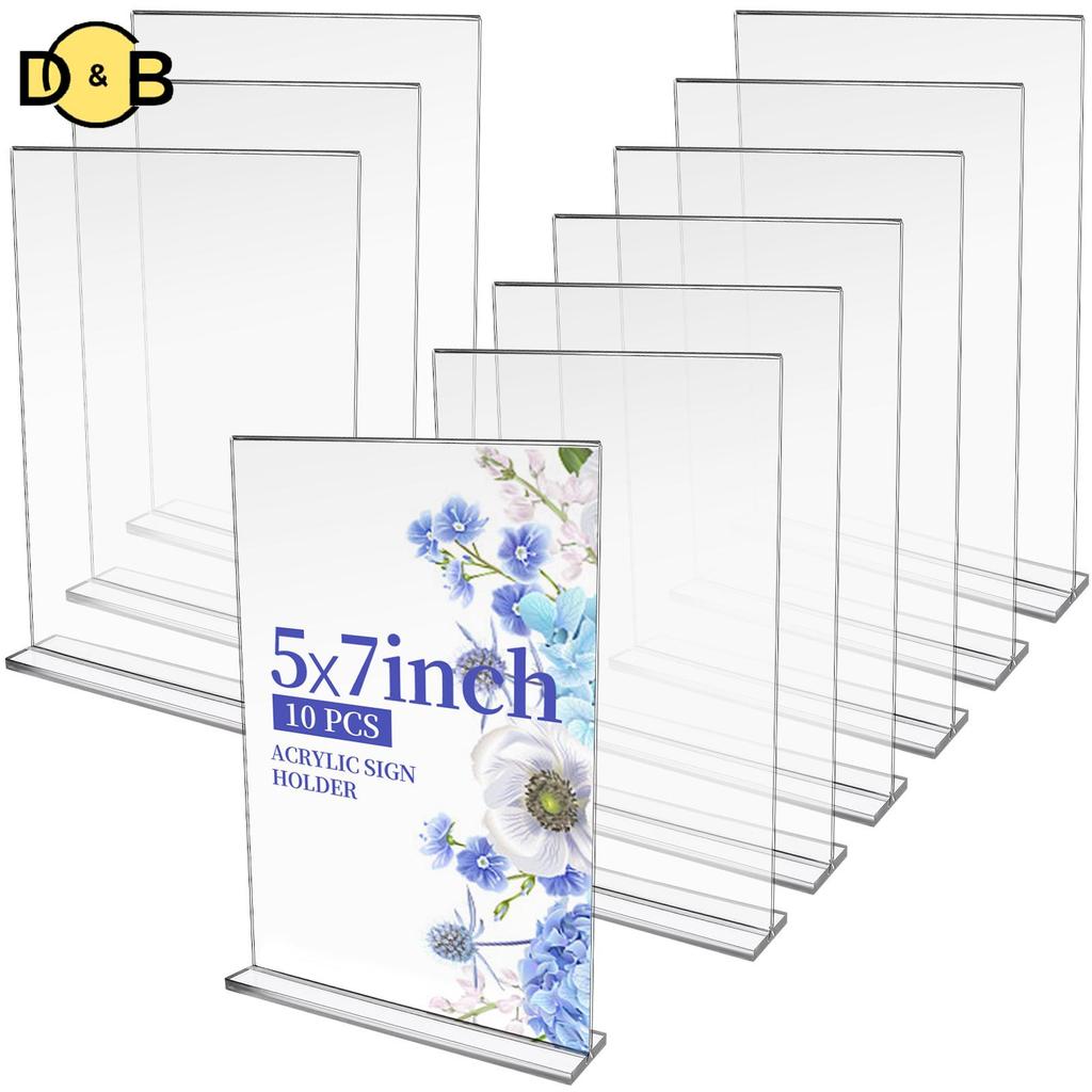 [DB] GANGBARU 10 Pa 5 X 7 นิ้วผู้ถือป้ายอะคริลิคใสสองด้านแนวตั้งขาตั้งจอแสดงผล T รูปร่าง Flyer เมนู 