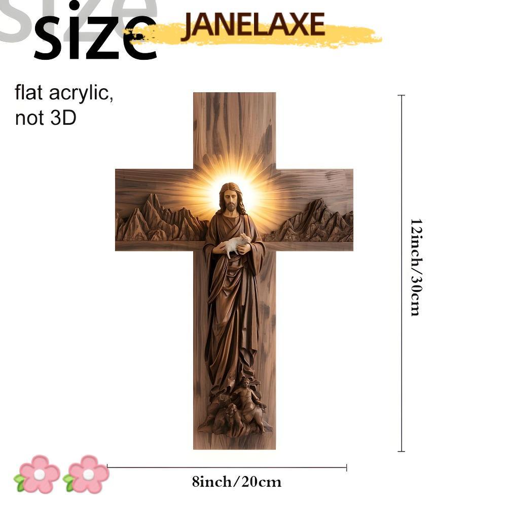 JANELAXE932JN Christians Cross Sign, 2D 12 x 8 นิ้ว CROSS Wall Decor, Vintage แรงบันดาลใจไม้ Faith L