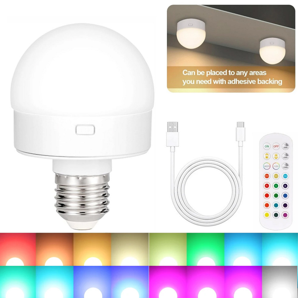 E26/E27 2in1 หลอดไฟ USB ชาร์จ CCT RGBCCT โคมไฟ LED แม่เหล็กที่ถอดออกได้รีโมทคอนโทรลหรี่แสงได้ตู้ไฟกลางคืน
