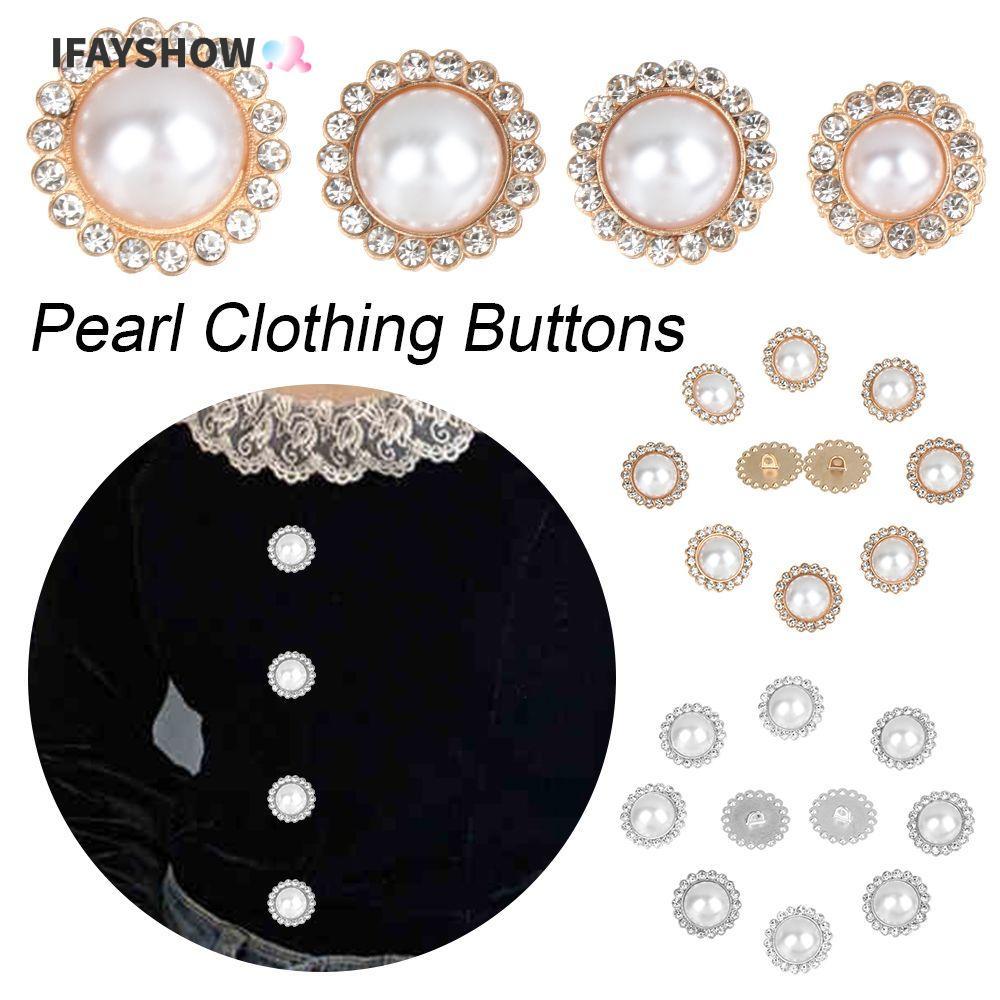 IFAYSHOW 10 ชิ้นเสื้อปุ่มเสื้อผ้าอุปกรณ์เสริม Handmade เย็บปักถักร้อย Rhinestone เงา
