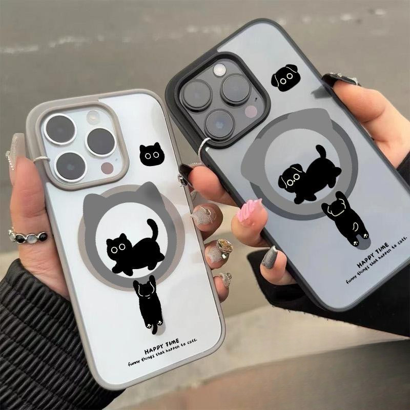 เคสโทรศัพท์แบบใสแม่เหล็ก ดีไซน์ลูกแมวน่ารัก เข้ากันได้กับ iPhone 17 16 15pro 14 13 12 11 วัสดุคุณภาพสูง หนา-XMMSCX1