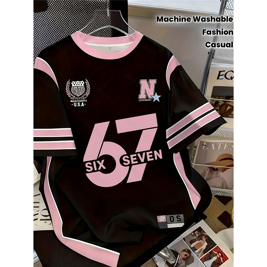เสื้อยืดผู้ชายโอเวอร์ไซส์ 67 ร้อน-เทรนด์-สไตล์เสื้อฟุตบอลแต่งเบอร์67พิมพ์เหมาะกับชุดฝึกซ้อมฟุตบอลทุกวันเหมาะกับกิจกรรมสบายๆและกีฬ