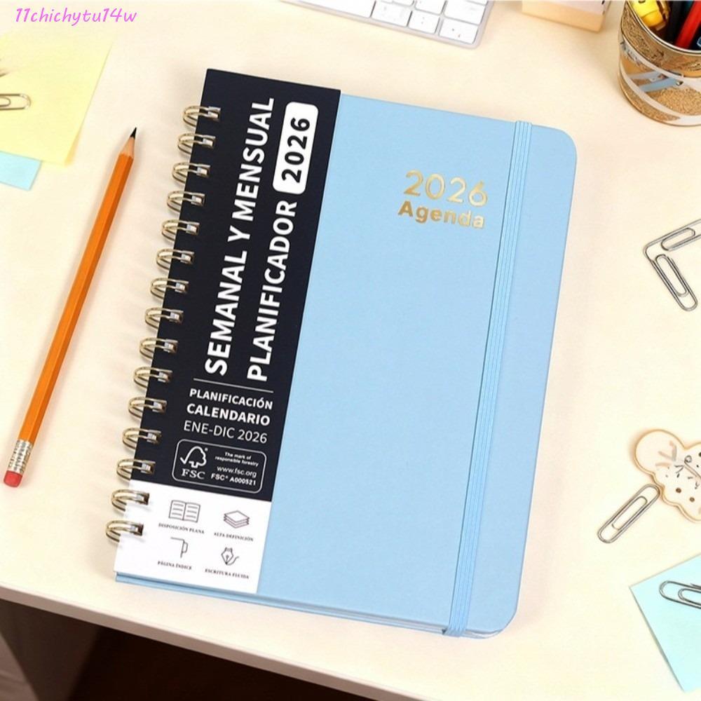CHICHYTU14W สเปน Planner a5 Notebook, Daily Organizer Coil Calendar Self-Tracking Diary Book, Essent