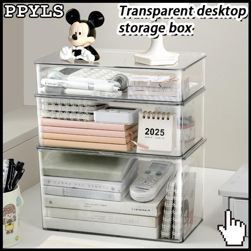 PPYLS กล่องเก็บไฟล์หนังสือเดสก์ท็อปอเนกประสงค์โปร่งใสกล่องเก็บเครื่องสําอางออแกไนเซอร์กล่องใหม่