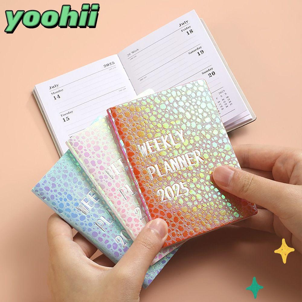 YOOHII 2025 สมุดแพลนเนอร์ To Do List A7 2025 Agenda Book, Minimalist with Calendar English Laser Sta