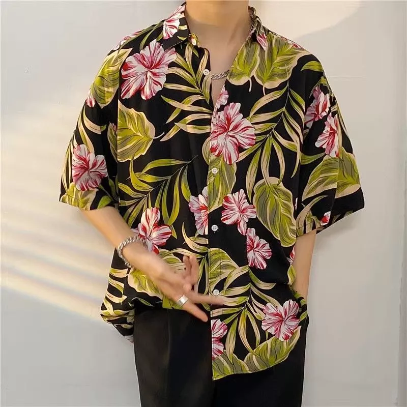 Xingbright เสื้อฮาวายแขนสั้น ลายดอกไม้ คอปก ติดกระดุม thumbnail 4