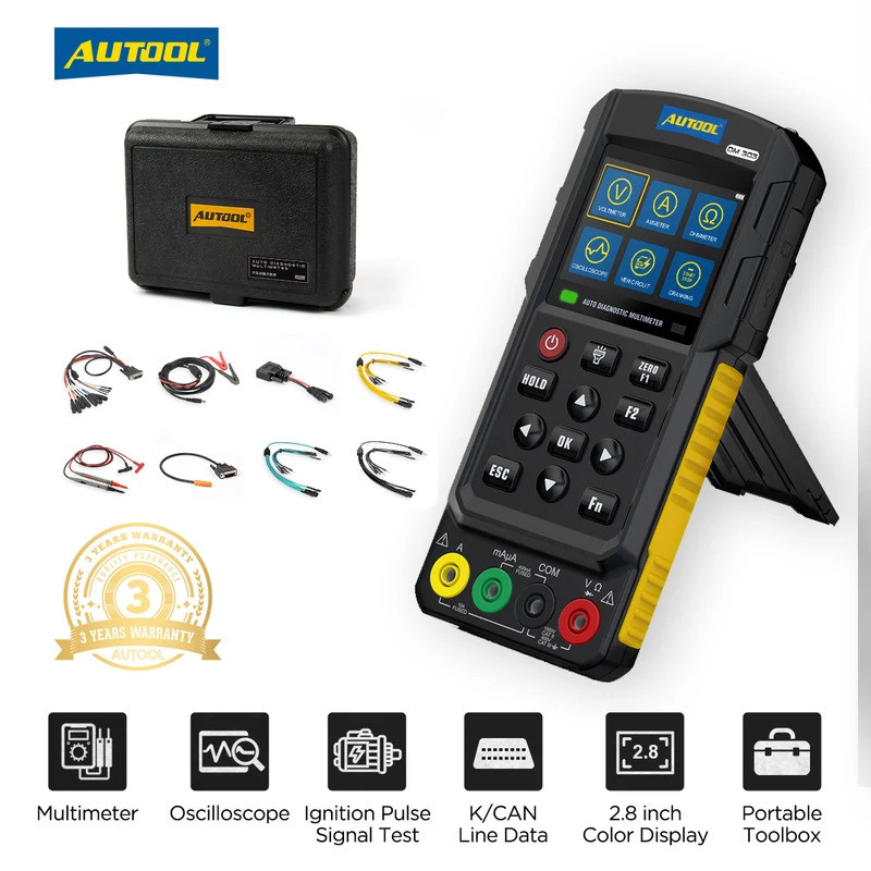 AUTOOL DM303 มัลติมิเตอร์วินิจฉัยรถยนต์เครื่องวิเคราะห์เครื่องยนต์ออสซิลโลสโคปแรงดันไฟฟ้าการทดสอบควา