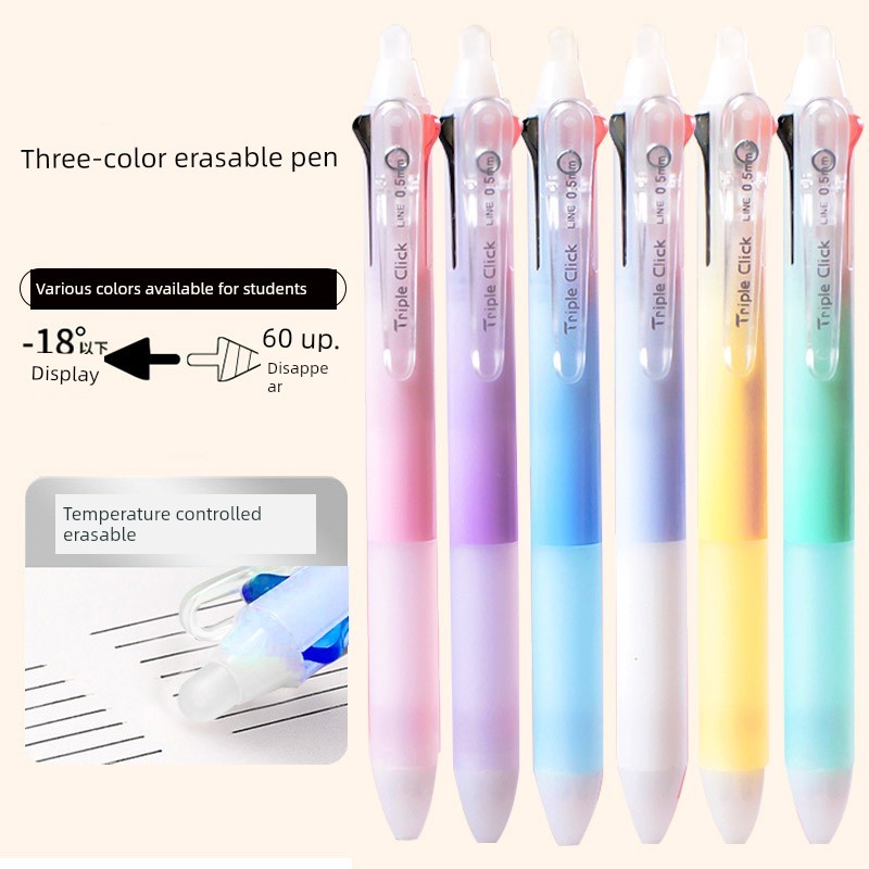 ☜Collecting House Hot Erasable Pen Gradient Ins Multi-function สีสันสามสี One-in-one Notes Push to R