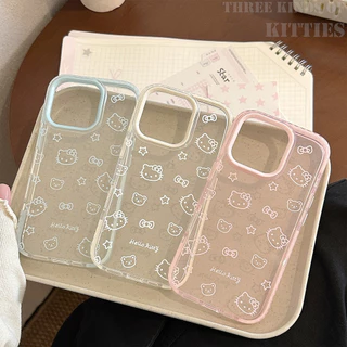 การ์ตูนคิตตี้แมวหมีเคสโทรศัพท์ใสสําหรับ ไอโฟน iPhone 17 16 15 14 13 12 11 Pro Max มือโปร สูงสุด กันฝุ่นกันกระแทกฮาร์ดปกหลัง