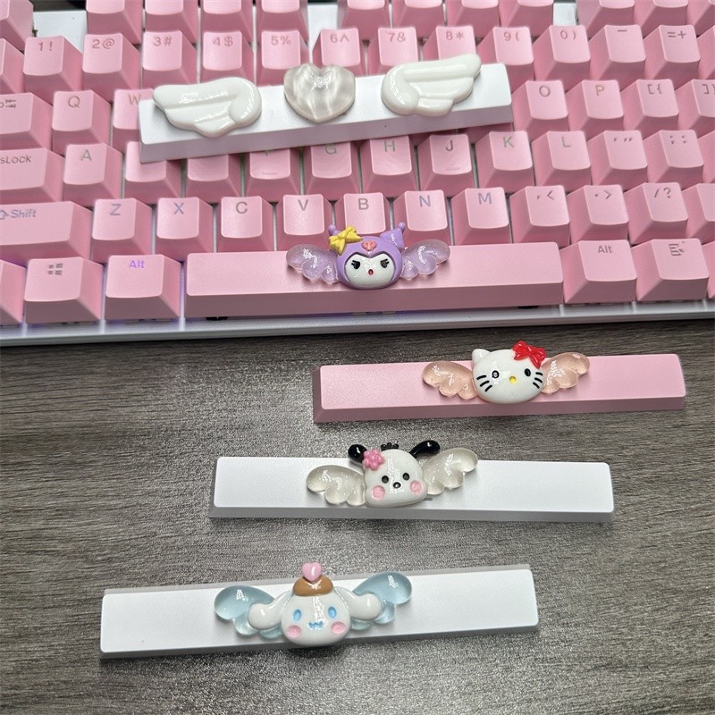 DIY น่ารักการ์ตูน Hello Kt Kuromi Keycap 6.25u Spacebar Gaming คีย์บอร์ด Cross แกนสีชมพูสีขาว Keycap