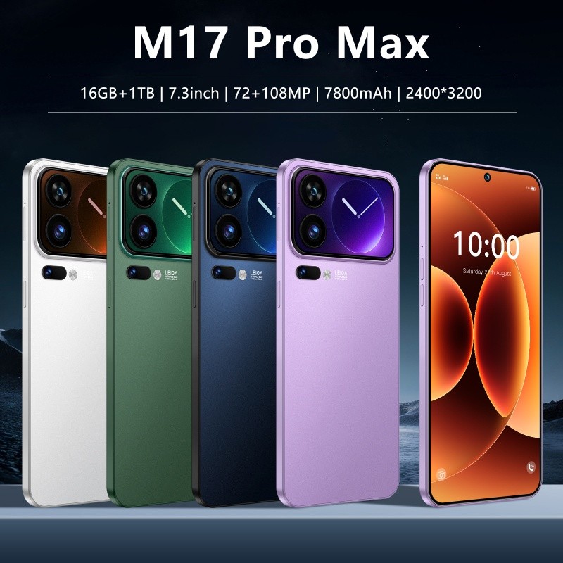M17 Pro Max โทรศัพท์ 16+1TB สมาร์ทโฟน Android โทรศัพท์หน้าจอขนาดใหญ่ 24 ซม