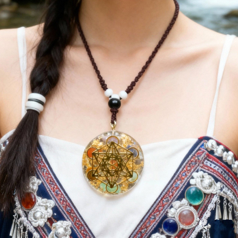 พร้อมสต็อกจัดส่งด่วนขายดี Merkaba Seven-Vein สังเคราะห์ Hexagram จี้คริสตัลสร้อยคอ Cube Orgone Energ