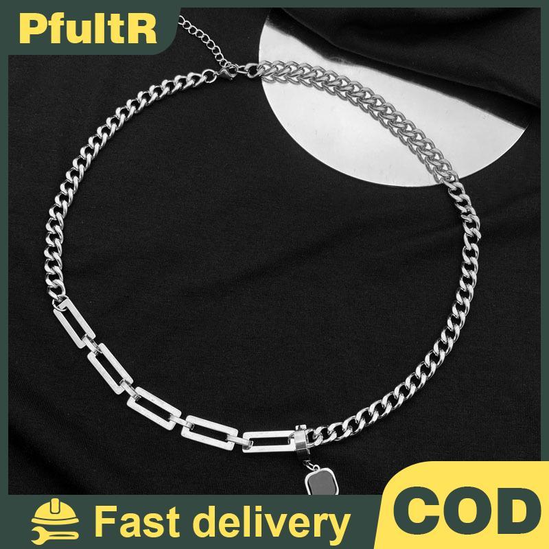 Null Hip-hop สร้อยคอจี้สแตนเลสทรงสี่เหลี่ยมสีดําสําหรับผู้ชาย null