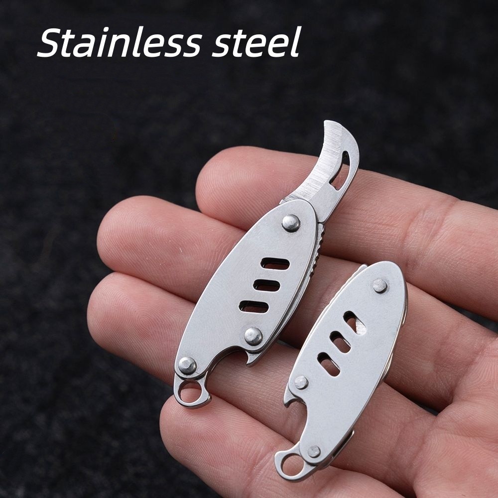 Mini Stainless Steel Curved Knife, Folding Knife, Brass Mini Claw Knife, Titanium Alloy Keychain Pendant,  Express Pocke