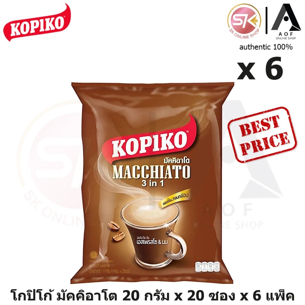[6แพ็ค] KOPIKO โกปิโก้ มัคคิอาโต กาแฟปรุงสำเร็จ 20 กรัม x 20 ซอง x 6 แพ็ค