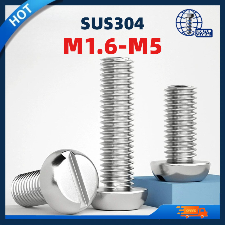 304 สแตนเลส one-slot สกรูหัวทรงกระบอก GB67 slotted bolt หัวกลมสกรู M1.6/M2/M2.5/M3/M4/M5 PH-MB