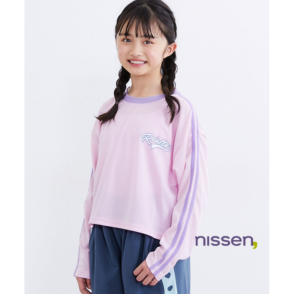 Direct from Japan Nissen_เสื้อยืดแขนยาวตาข่ายเด็กชายหญิง สไตล์เกาหลี ลายขีดแขน สปอร์ต ระบายอากาศ แห้