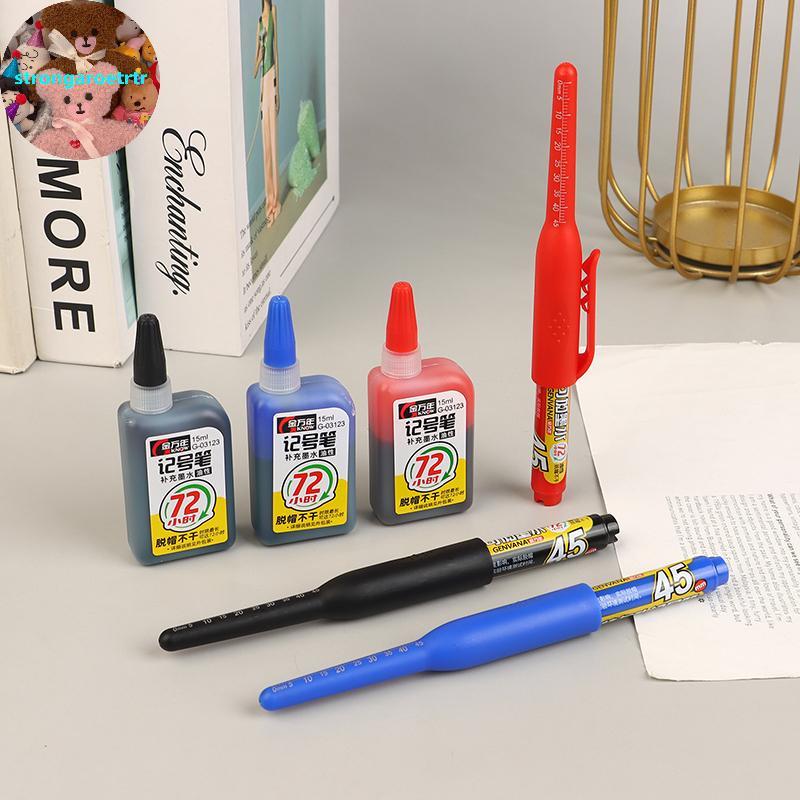 Strongaroetrtr 45 มม.Deep Hole Marker ปากกายาว Nib หัวช่างไม้ปากกา/สีฟ้า/สีแดงหมึกกันน้ําสําหรับวัดงานไม้เครื่องมือ TH