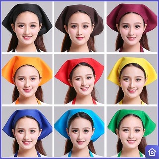 หมวกเชฟผ้าโพกหัวทรงสามเหลี่ยม สีพื้น ปรับสายผูกได้ สำหรับร้านอาหาร คาเฟ่ เบเกอรี่ พนักงานเสิร์ฟ ทำครัว มี 7 สี