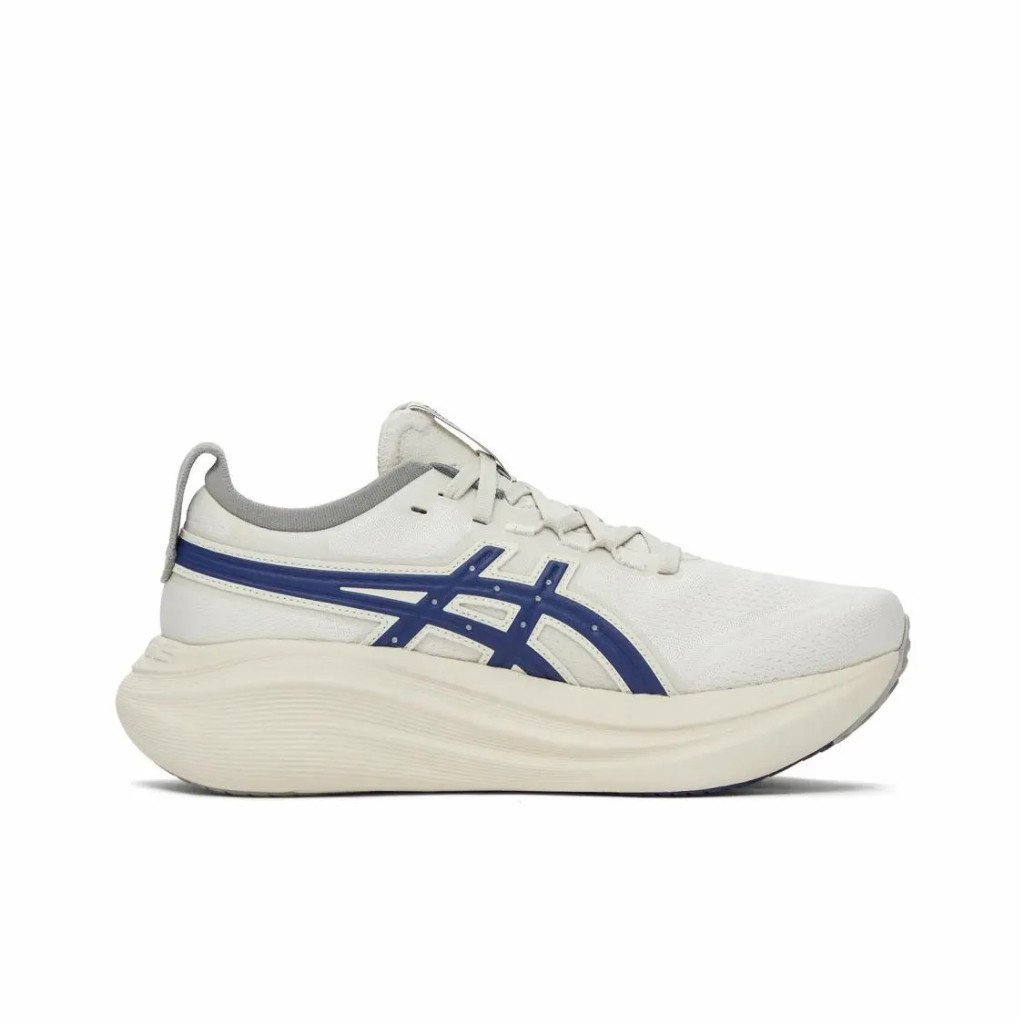 Asics GEL-NIMBUS 27 ATC สีขาวสีฟ้าผู้ชายผู้หญิงรองเท้า Breathable Jogging รองเท้าหนาSoled กีฬารองเท้