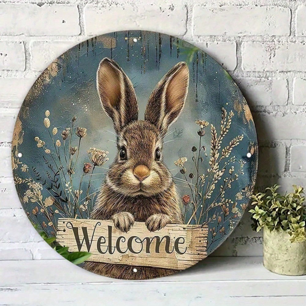 HELLOYOUNG ป้ายโลหะกระต่ายวินเทจทรงกลม Rustic Wall Art Decor สําหรับ Home Bar Cafe ห้องนั่งเล่นห้องนอน