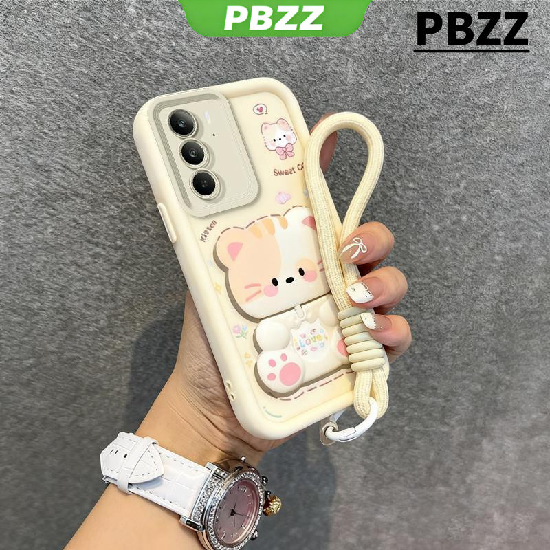 PBZZ PBZZ สําหรับ realme C75 C75X c85 5g REALME C71 c85 pro 4G เคสโทรศัพท์ Softcase ฝาครอบใหม่ความงามน่ารักแมวแต่งหน้ากระจกผู้ถือและเชือกเส้นเล็กสําหรับชายสีดํา JTDTMZJ04