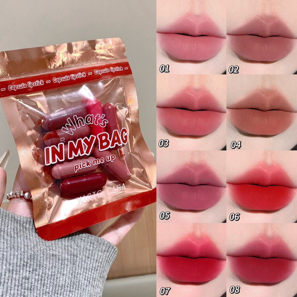 LIP CAPSULE ลิปแคปซูล ลิปแมตต์เนื้อนุ่ม ขายยกห่อ ได้ทุกสี สีแน่นติดทน ลิปเม็ดขนาดเล็ก พกพาสะดวก เกลี่ยง่าย