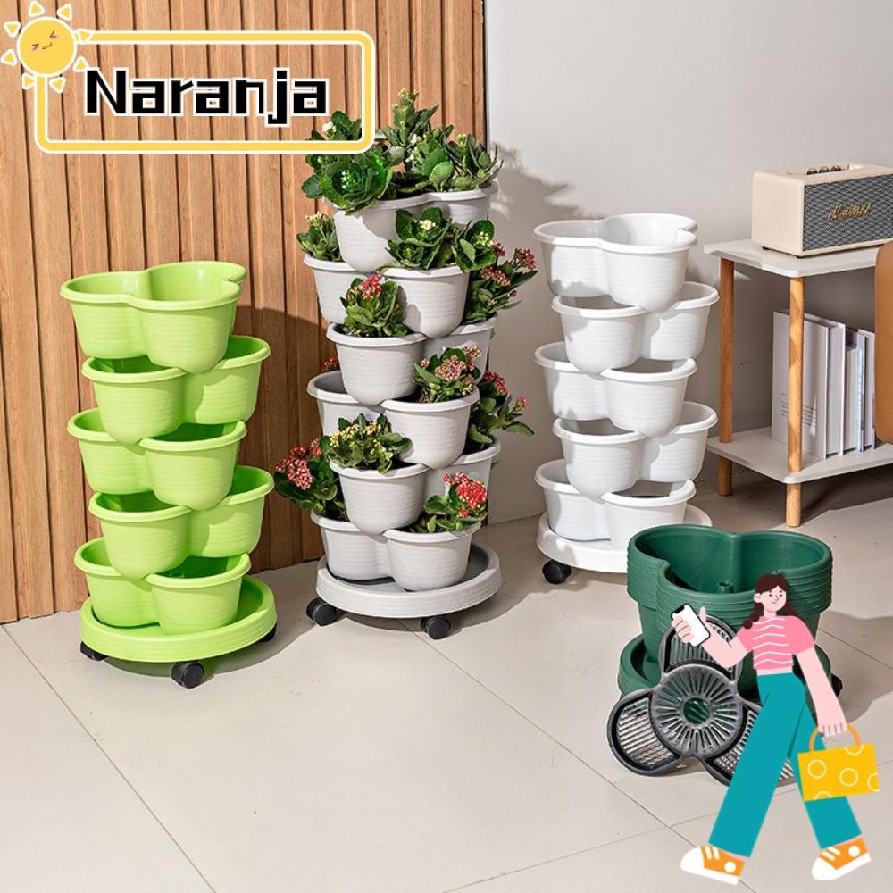 NARANJA กระถางดอกไม้วางซ้อนกันได้, หอแนวตั้งพร้อมล้อเลื่อนกระถางดอกไม้, พลาสติกหลายชั้นสตรอเบอร์รี่ชาวไร่ทาวเวอร์บ้านสวน