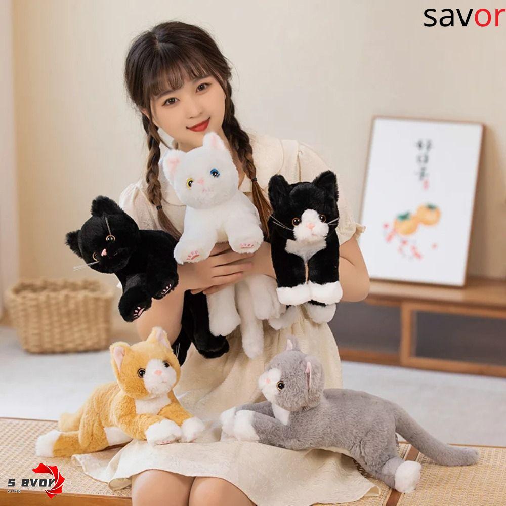ชรอม จําลองแมวของเล่นตุ๊กตาการ์ตูนแมวสีขาว/สีเทา หมอนลูกแมว นุ่ม 53เซนติเมตร ของขวัญวันเกิด