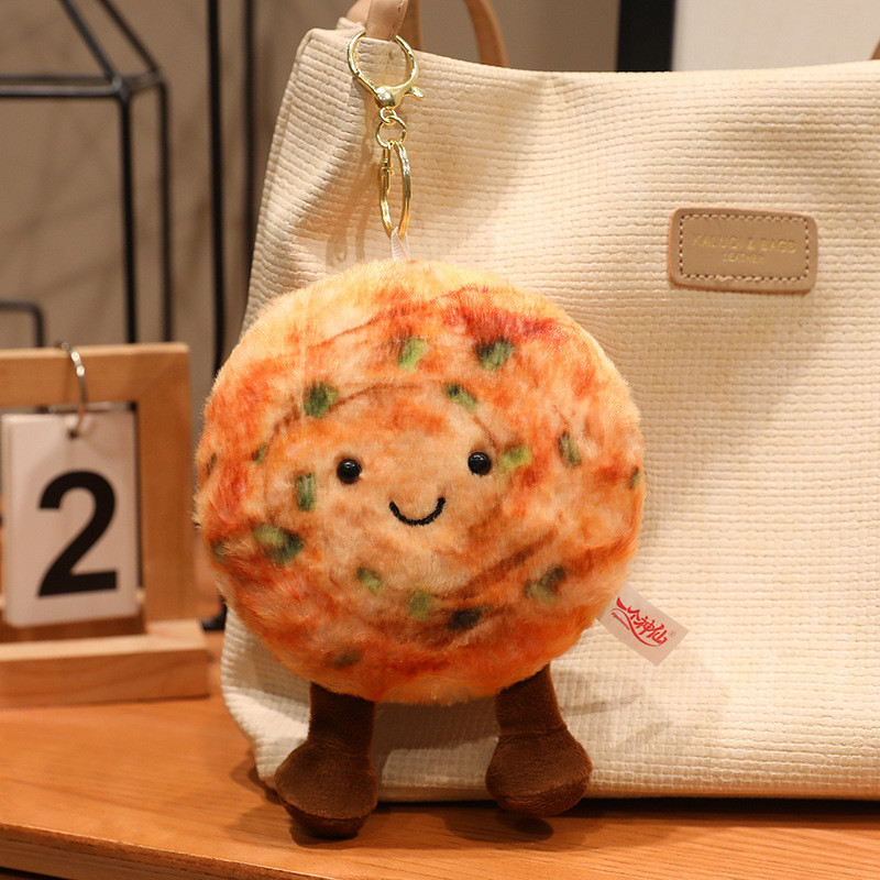 น่ารัก Pan-Fried Bun & Scallion Pancake Plush พวงกุญแจ, Creative Food ตุ๊กตากระเป๋า Charm, Soft Heal