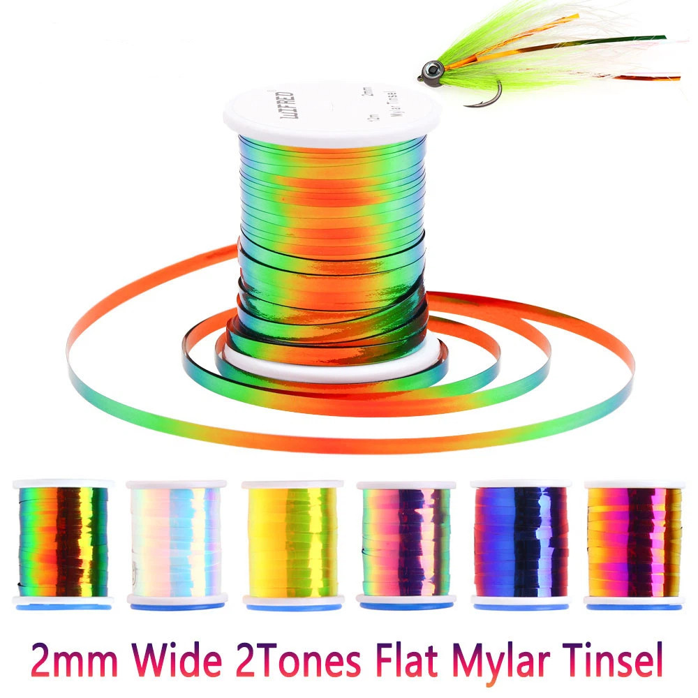 วัสดุติดขนปีก Mylar Tinsel ขนาด 2 มม. สำหรับการผูกแมลงปลอม แสงสะท้อนแบบฮอล로그رام ใช้งานได้ดีกับเหยื่อตกปลาชนิด Nymph และStreamer สำหรับปลา Trout และปลาในน้ำเค็ม