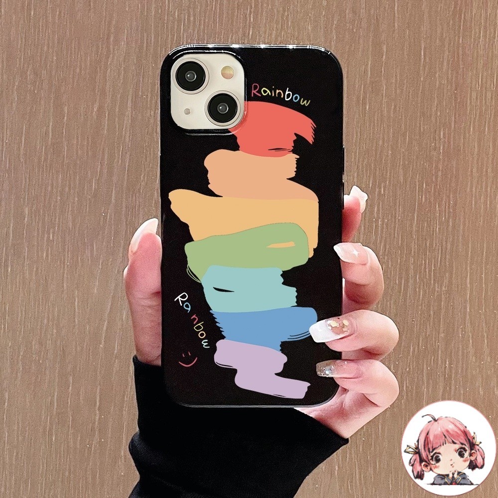 ของมาใหม่ เคสสำหรับไอโฟน13 ลายสีน้ำมันรุ้ง Smile เคสวาวเยลลี่ For iPhone17 16 15 14 11 12 13ProMAX X
