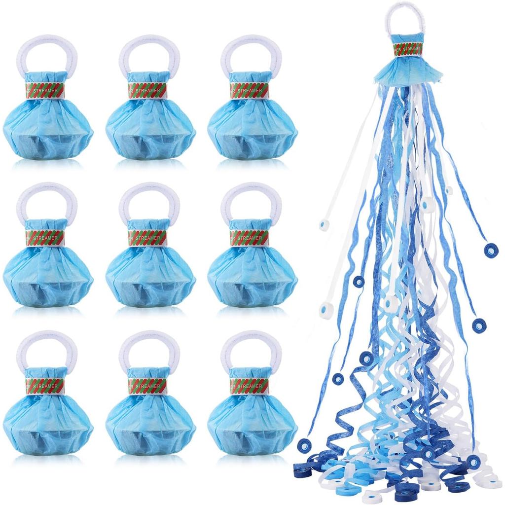 BATTIFE 10 แพ็คสีฟ้าเพศเปิดเผยลําแสง Poppers, Hand Throw Confetti Poppers, No Mess กระดาษแครกเกอร์สํ