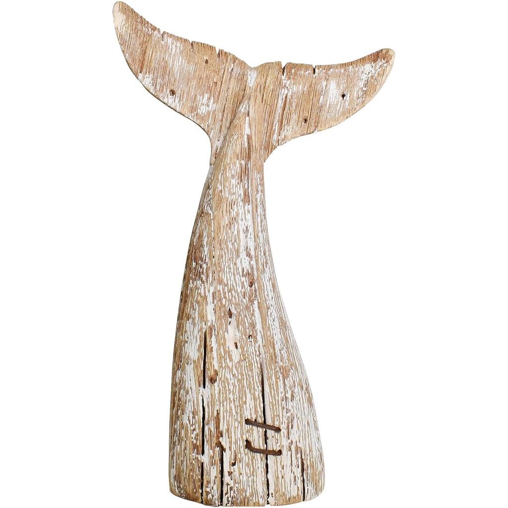Wovorins Rustic Wood Whale Tail Decor - Nautical Tabletop Decor, Beach & Coastal Themed (8.5" H)