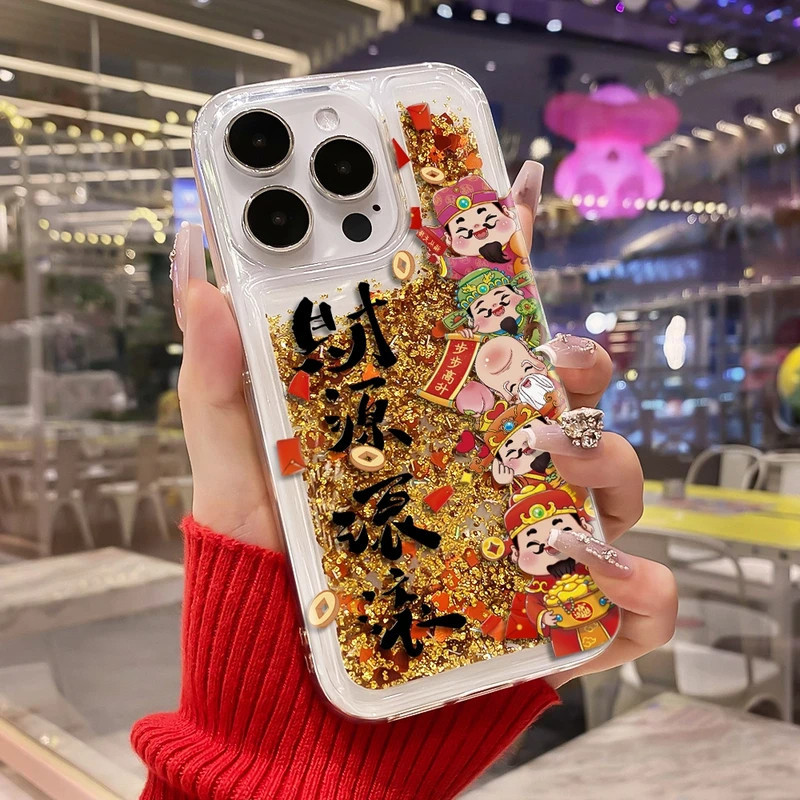God of Wealth Rolling Glitter Shell เหมาะสําหรับ Apple 16Pro เคสโทรศัพท์ iPhone14max Xiaomi 15 Huawe