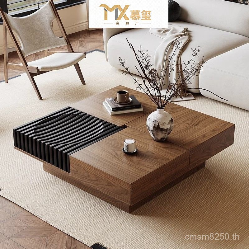 โต๊ะกาแฟลายไม้ North American Premium Square Modern Italian Simple Small Apartment ห้องนั่งเล่นวอลนั