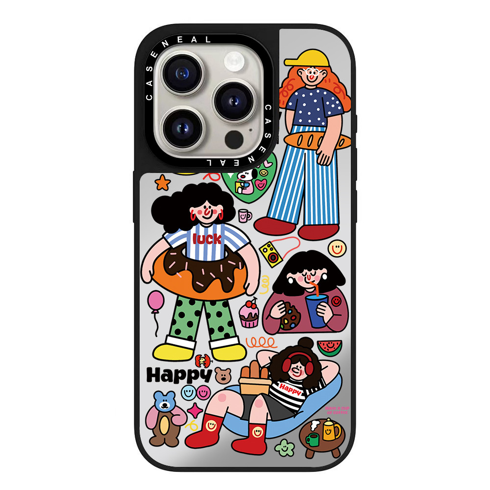 CASENEAL Graffiti Happy Girl คุณภาพสูงกระจกเคสโทรศัพท์เหมาะสําหรับiPhone 17ProMax 17pro 17 air 16promax 16 15promax 15 14promax 13 13Promaxแฟชั่นAnti Drop Hard Case ราคา ถูกที่สุด ดีลบีเคเค แกลเลอรีภาพที่ 3